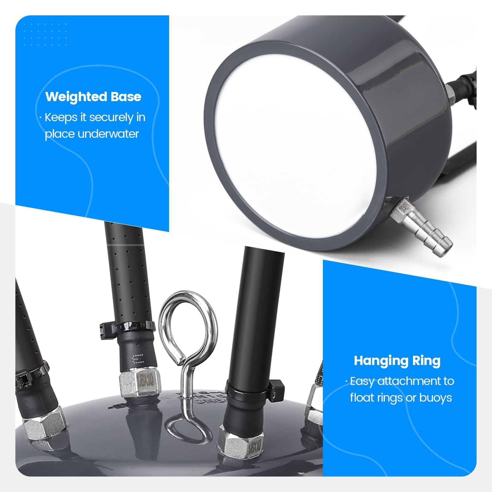 Pond Air Diffuser with Anti-Backflow One Way Check Valve & Weighted Base - Enhances Water Circulation & Oxygenation for Koi Ponds, Garden Ponds, Water Features - Perfect for Outdoor Fish Tanks, Aquaculture & Decorative Fountains