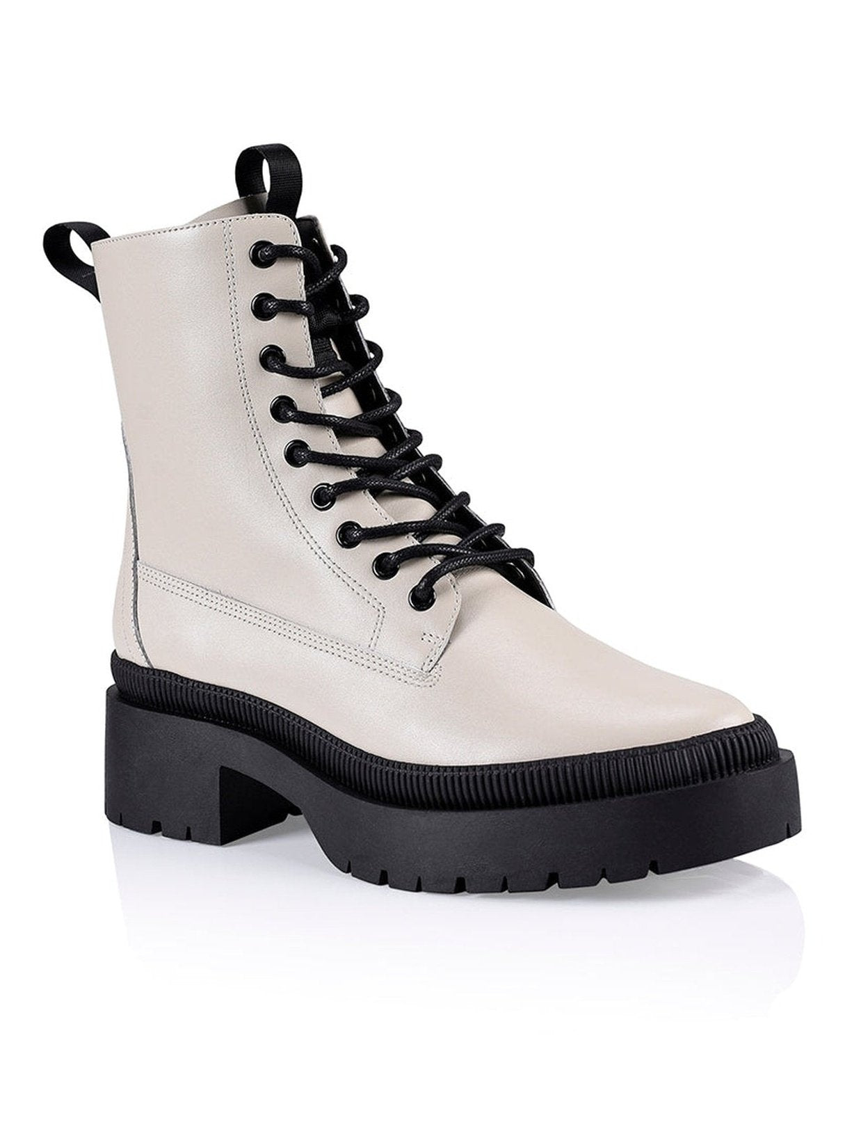 Orlando Combat Chunky Boots - Cream Leather Platform Boots for Women, Stylish & Comfortable for Casual Outfits, Streetwear & Night Out