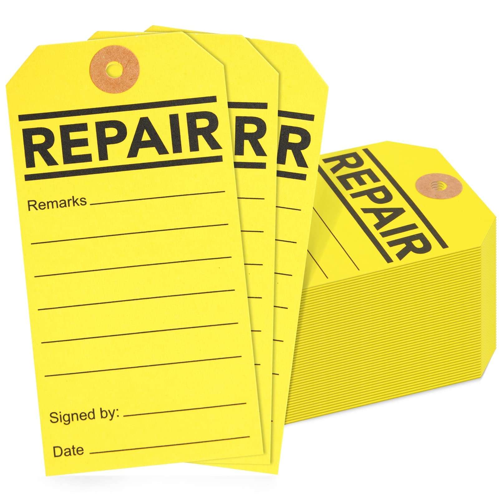 Juvale 100-Pack Yellow Repair Required Tags for Broken Equipment (2.6 x 5.25 Inch) - Maintenance & Service Notice Labels for Production Machinery, Office, Warehouse & Construction Sites - Perfect for Safety Inspections & Equipment Management