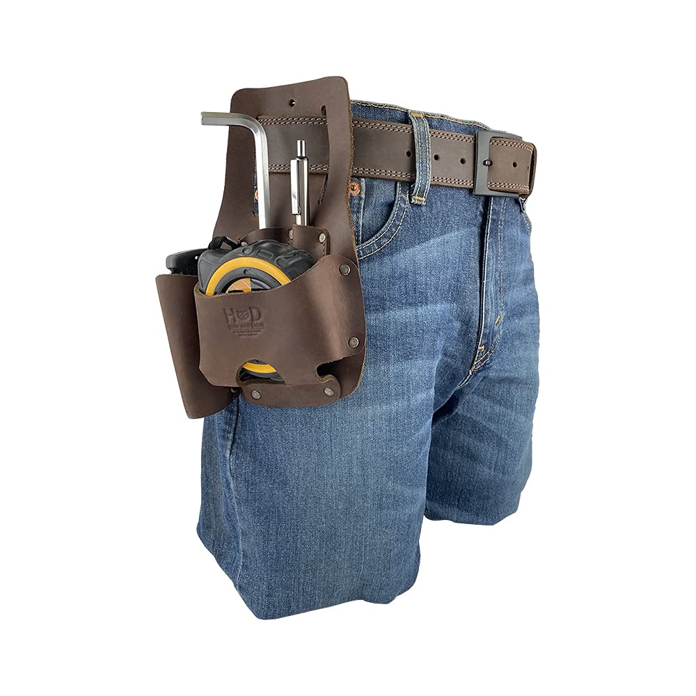 Hide & Drink Leather Tool Pouch - Handmade Full Grain Leather Belt Holder for Tape, Knife, Marking & Measuring Tools, Screwdriver Holster - Perfect for Construction, DIY Projects & Outdoor Work