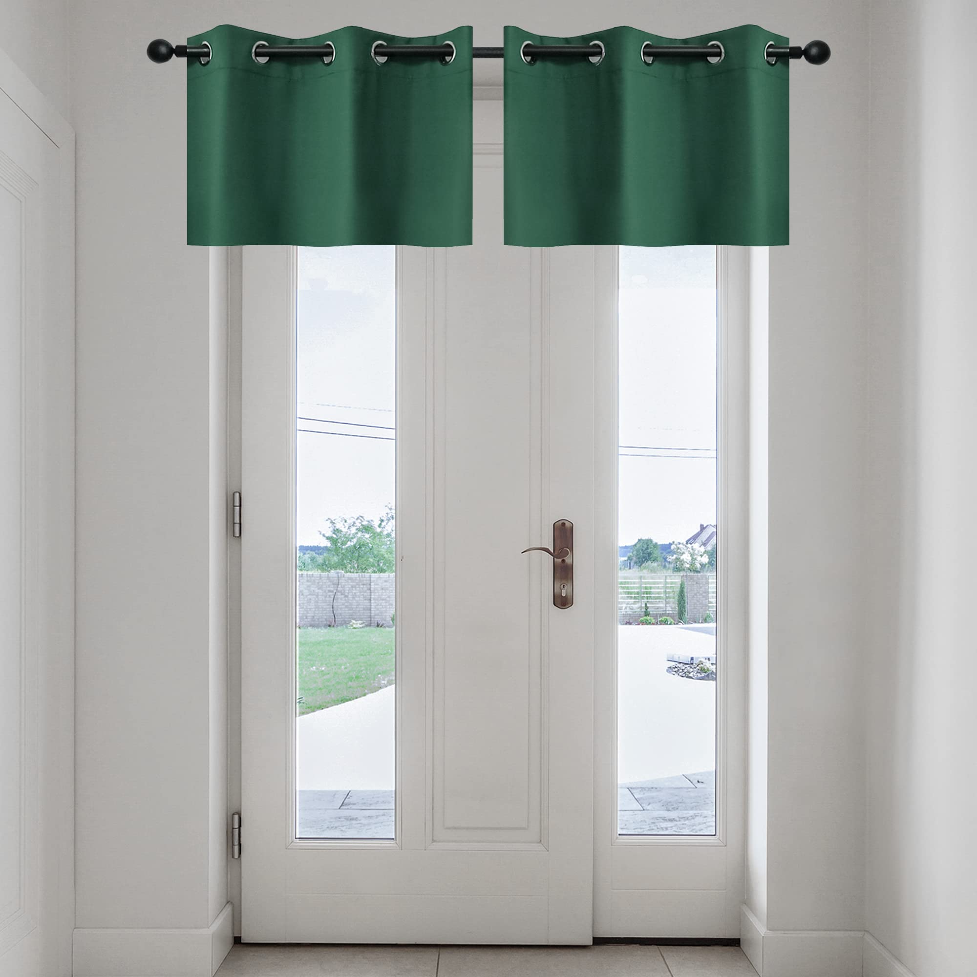 YGO Blackout Valance Curtains - Hunter Green, Pack of 2 for Kitchen Windows