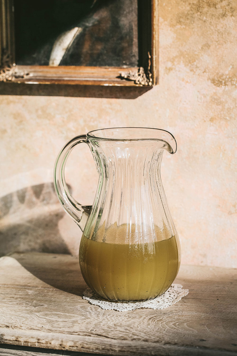Handblown Fluted Glass Pitcher - Elegant Water & Juice Carafe for Home, Dining & Entertaining - Perfect for Iced Tea, Lemonade & Party Serving