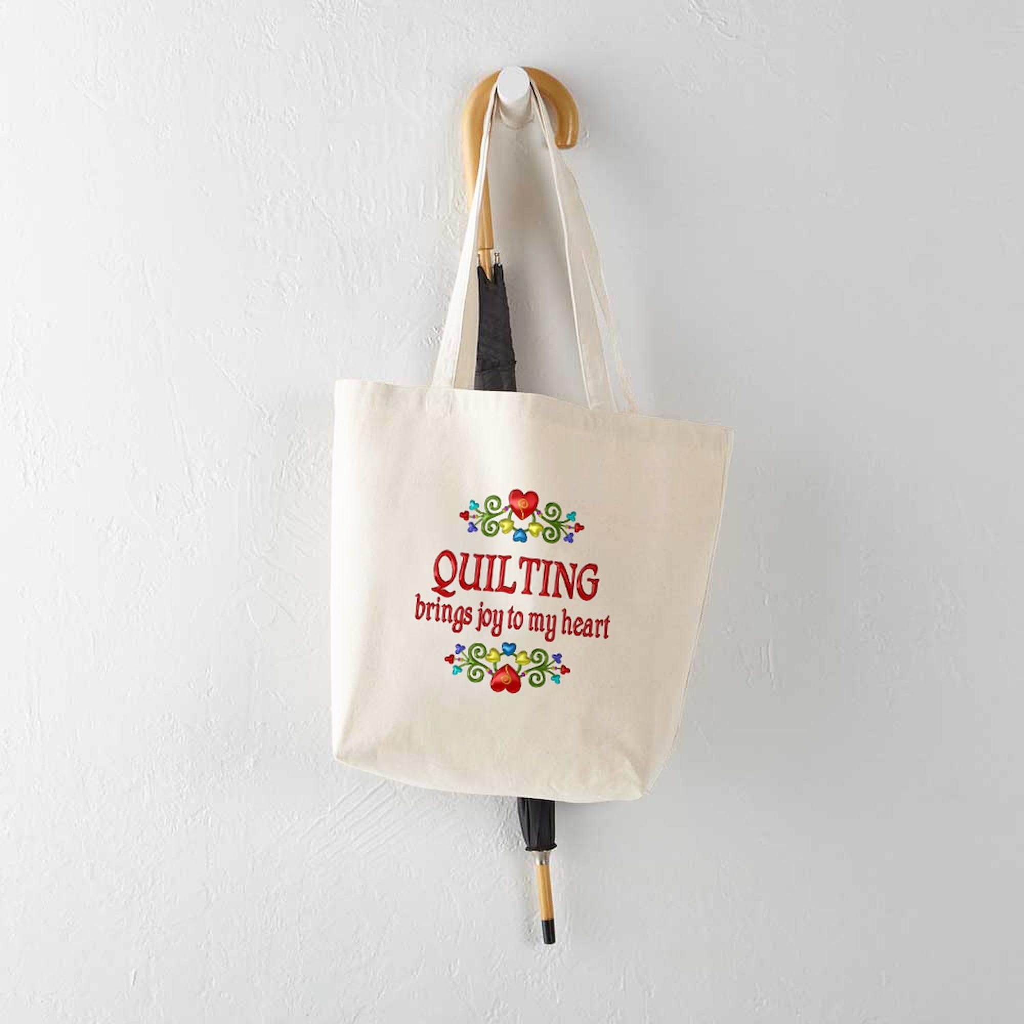 Quilting Joy Natural Canvas Tote Bag - Reusable Eco-Friendly Shopping Bag for Groceries, Beach & Craft Supplies | Perfect for Quilters & Sewing Enthusiasts