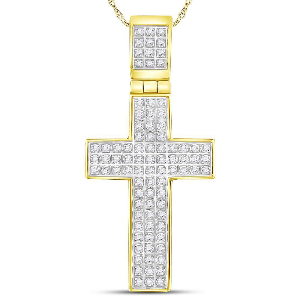 10K Yellow Gold Men's Diamond Cross Pendant Necklace - 1/4 CTW Glorious Religious Jewelry for Gifts, Baptism & Special Occasions | L U DIAMONDS®