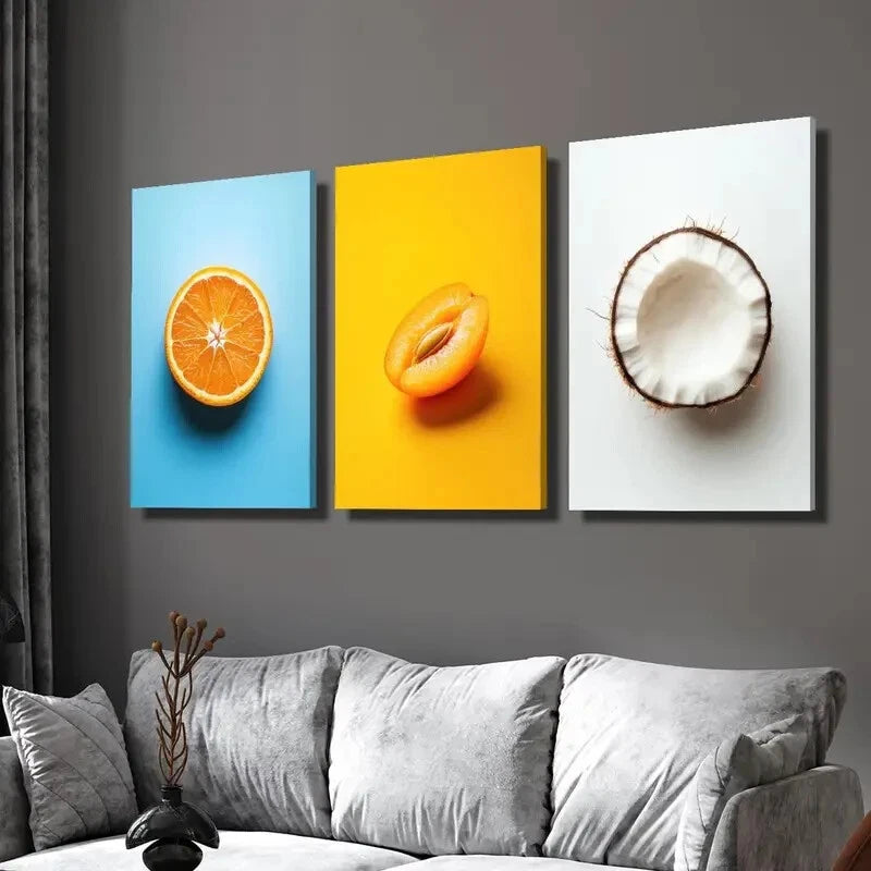 3-Piece Orange Slices, Bright Apricot & Coconut Wall Art Set - 40x60cm Framed Canvas - High Quality Print - 100% Australian Made - Ready to Hang - Perfect for Kitchen, Dining Room & Beach House Decor