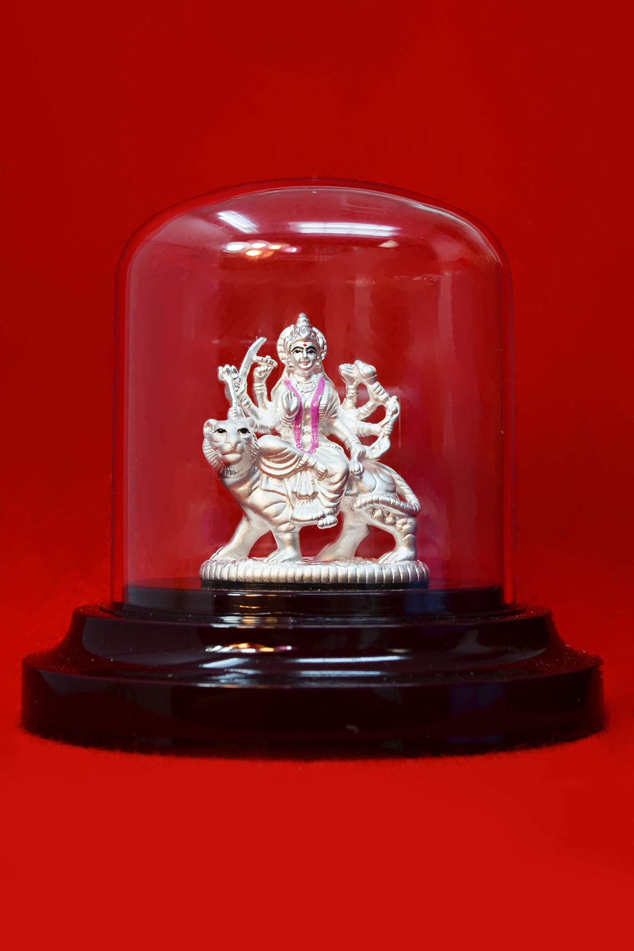 999 Pure Silver Durga Mata Pendant with Floral Garland - Elegant Oval Design for Hindu Devotion, Puja Rituals & Spiritual Jewelry Gifts