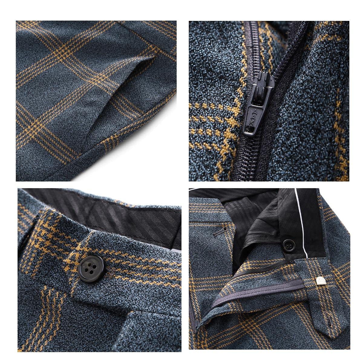 Men's 3-Piece Check Plaid Suit Set - Single Breasted One Button Formal Blazer with Vest & Pants | Perfect for Weddings, Prom, Business Meetings & Special Occasions