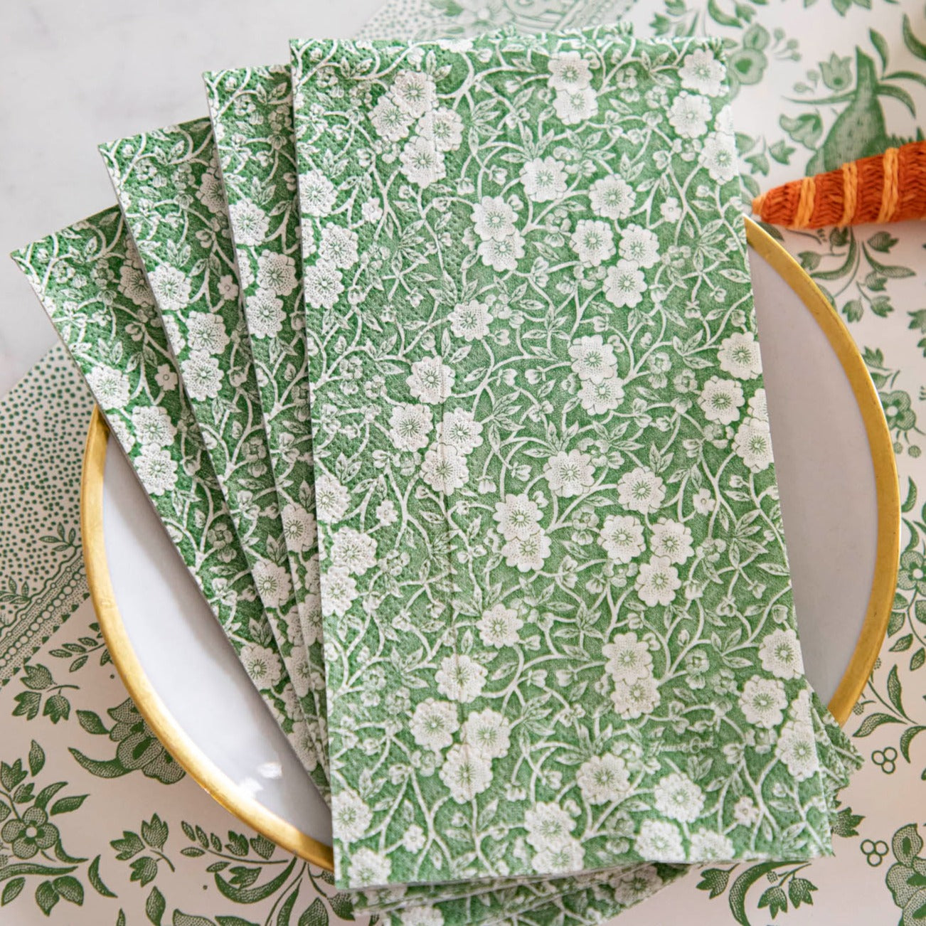 Premium Green Calico Guest Napkins - 100% Cotton, Eco-Friendly, 16-Pack for Elegant Dinner Parties, Weddings & Home Decor
