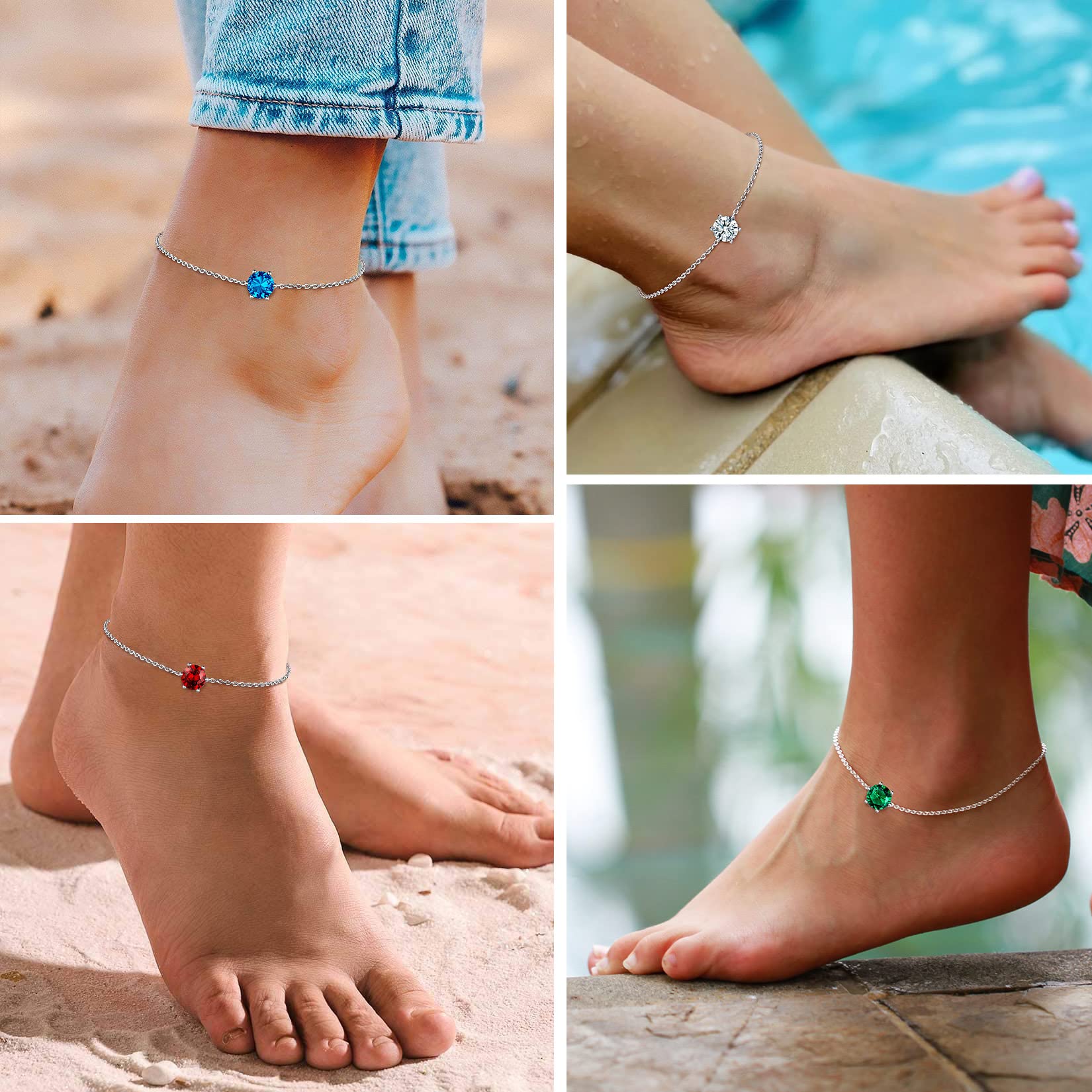 Suplight 925 Sterling Silver Birthstone Crystal Anklet - Dainty Chain Ankle Bracelet for Women | Perfect Gift for Birthday, Anniversary & Special Occasions | Comes with Elegant Gift Box