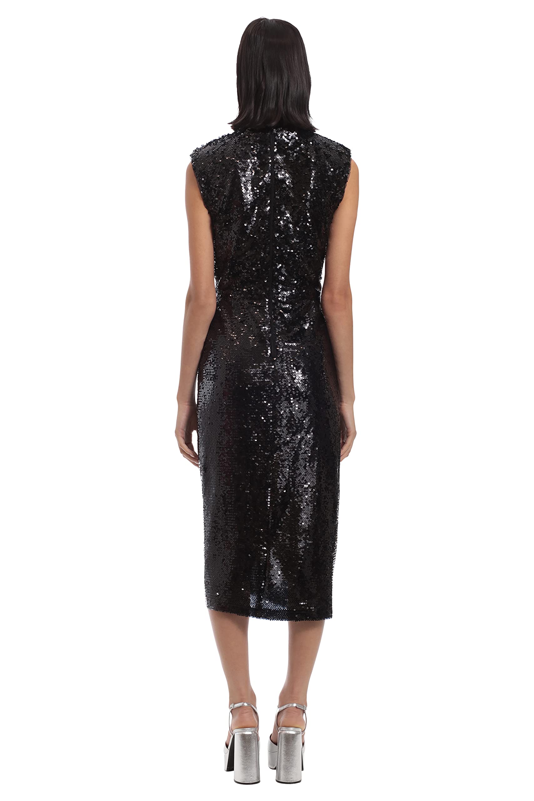 Donna Morgan Women's Sequin Mock Neck Midi Dress with Thigh High Slit - Elegant Evening Gown for Parties, Weddings & Special Occasions