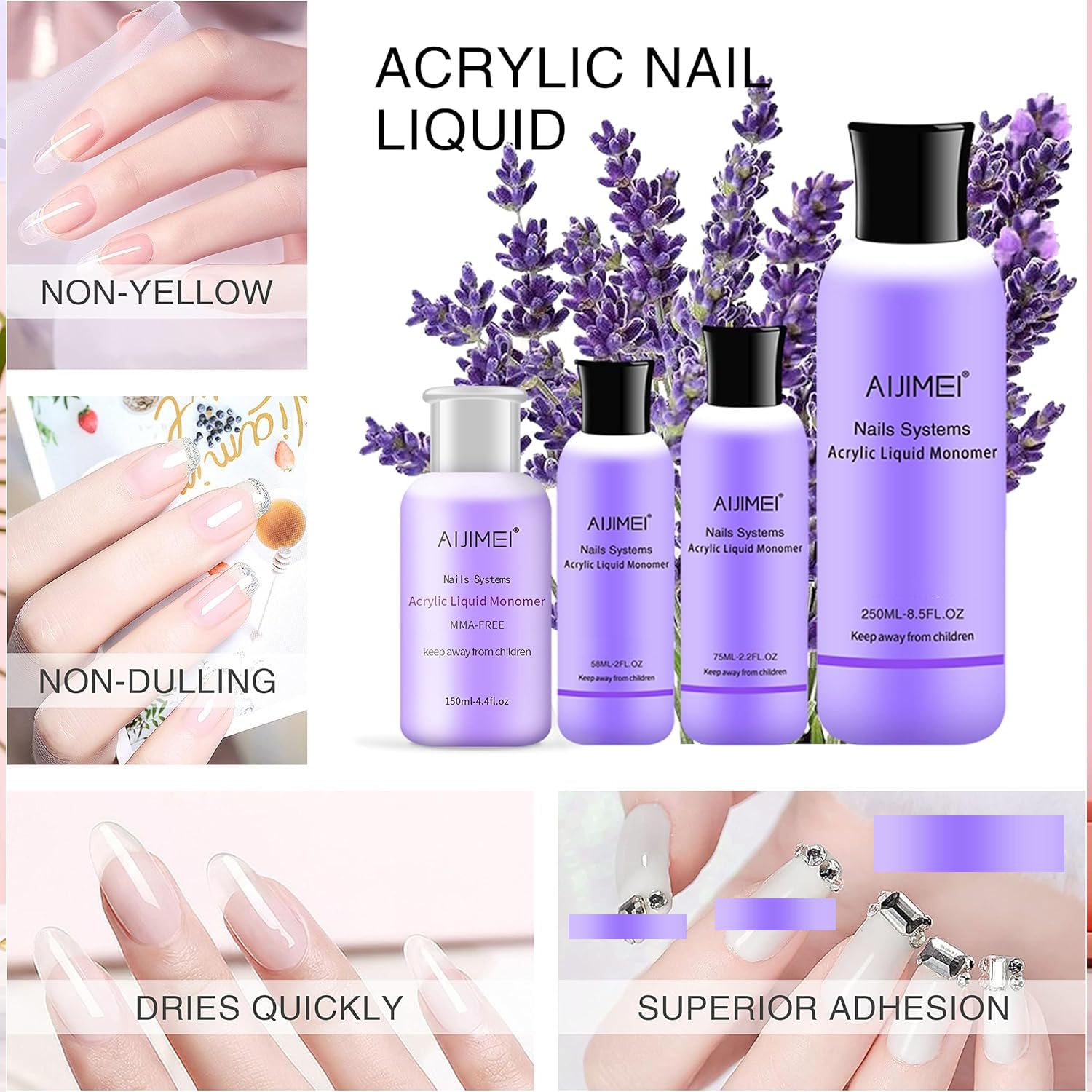 Professional AIJIMEI Acrylic Nail Liquid Monomer 58ML/2FL.OZ - High Quality Acrylic Liquid for Nail Extensions & Acrylic Powder - Perfect for Salon, DIY Manicures & Nail Art at Home