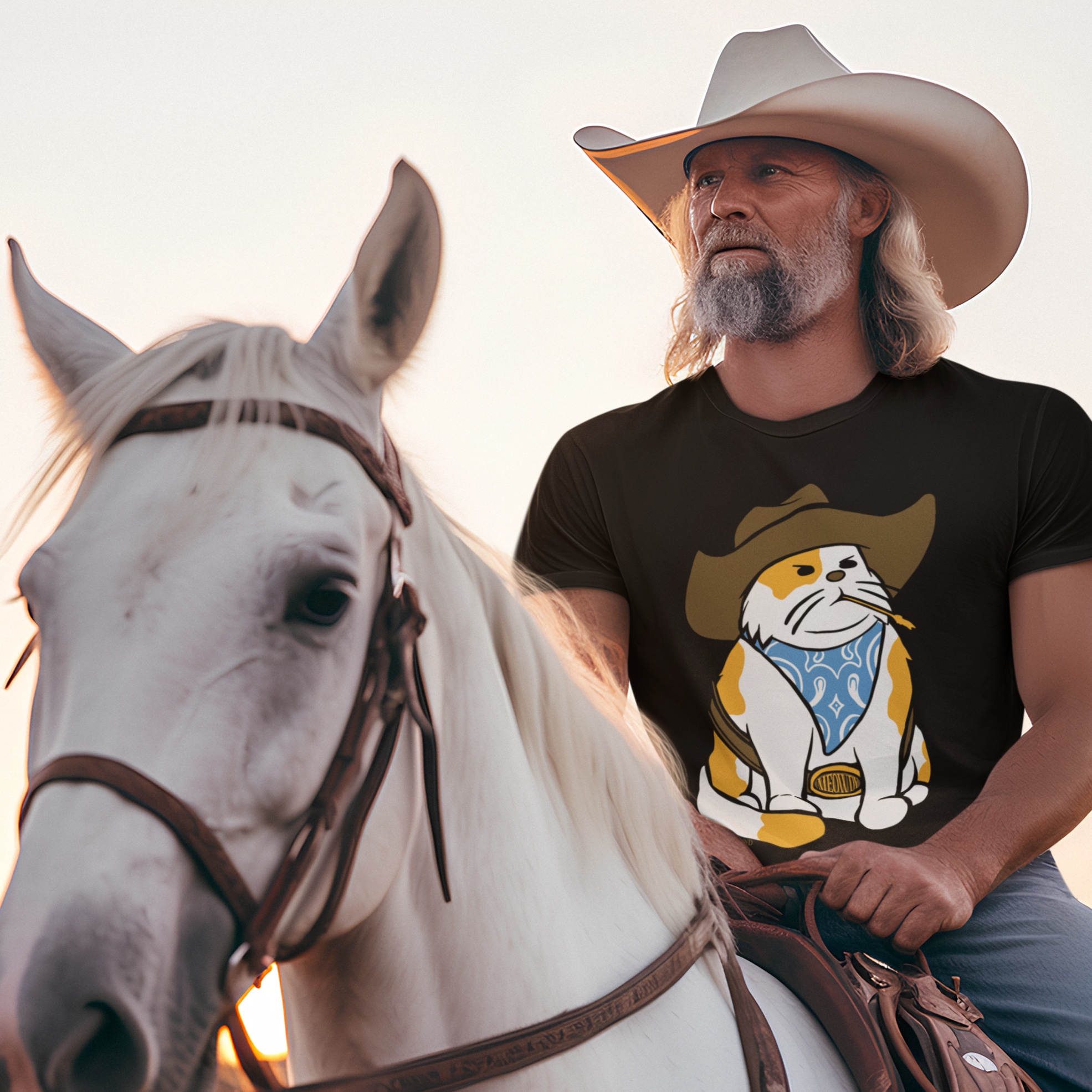 Funny Cowboy Cat Graphic T-Shirt for Men & Women - Western Style Humor Tee for Casual Wear, Parties & Gifts