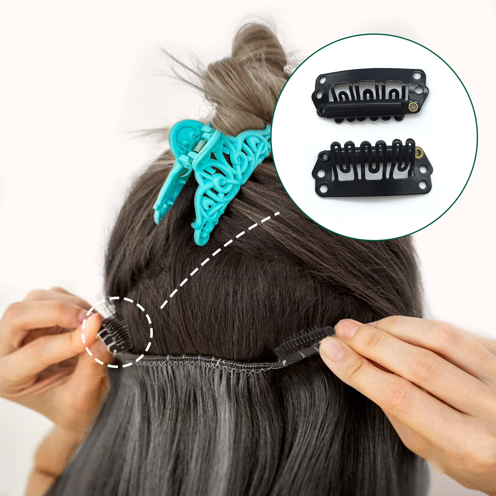 GOO GOO 2-Pack Blonde Stainless Steel 28mm 6-Tooth U-Shape Snap Clips for Hair Extensions - Soft Rubber Pads for Secure Hold | Perfect for Adding Volume, Styling Ponytails & Securing Weaves