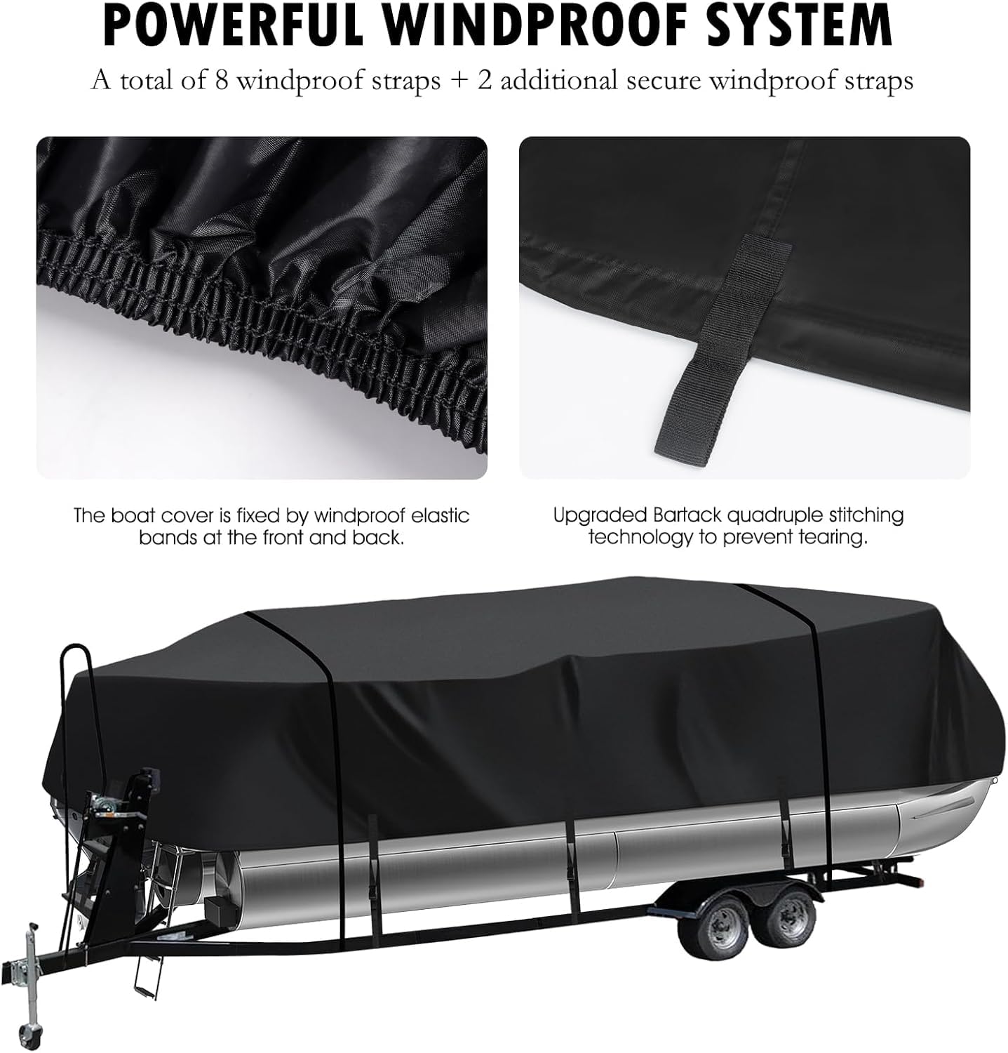 Heavy Duty Trailerable Pontoon Boat Cover (Size S, 16'-18'5