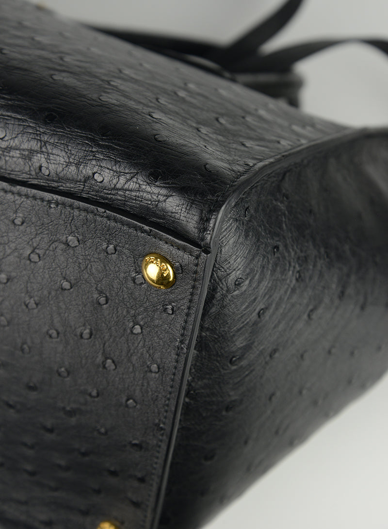 Prada Genuine Ostrich Leather Handbag for Women - Luxury Designer Purse for Work, Party & Evening Events