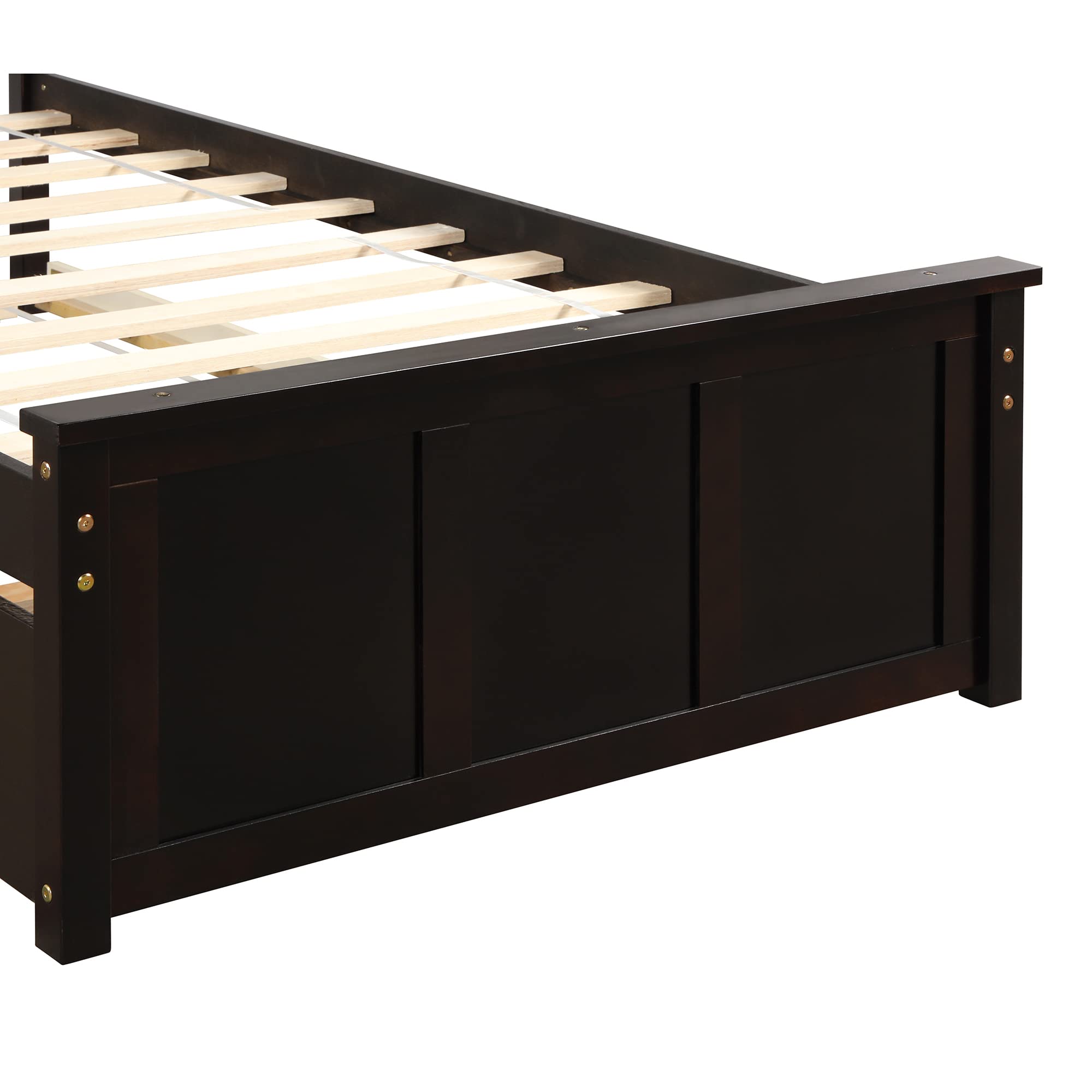 Minimalist Wooden Platform Bed Frame with Trundle - Twin Size, Easy Assembly, Retro Design in Espresso Finish - Perfect for Small Bedrooms, Guest Rooms & Kids' Rooms