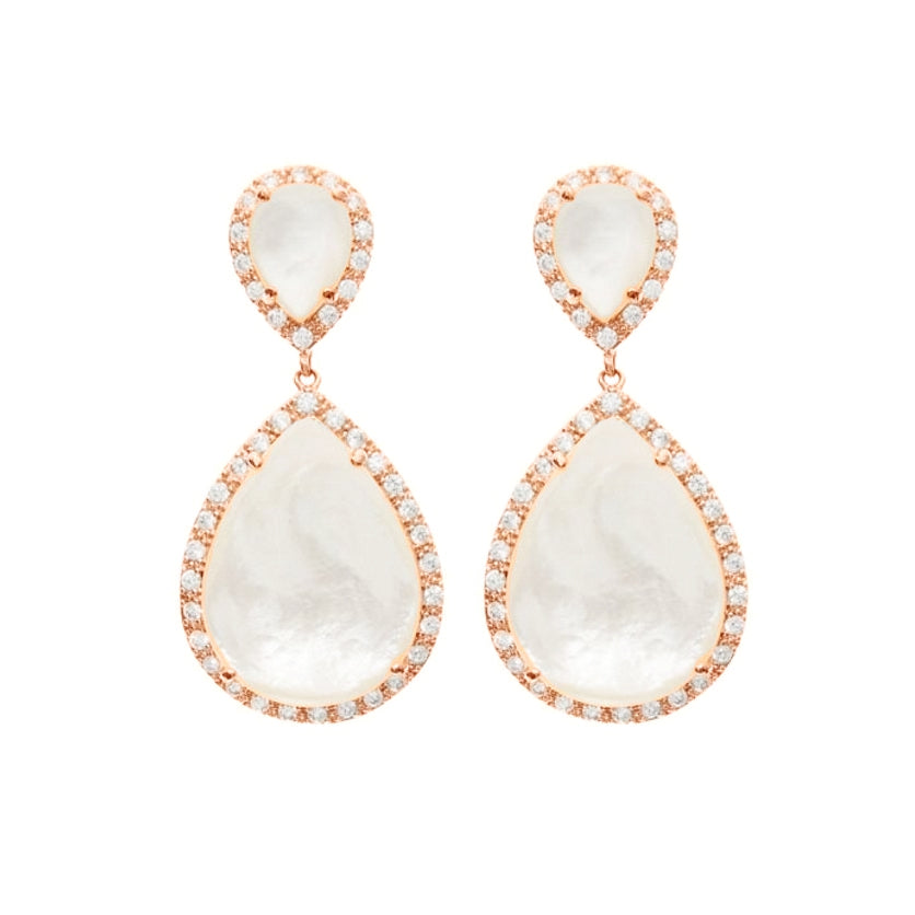 Elegant Bridal Earrings with Mother of Pearl Pear Drop - Perfect for Weddings & Special Occasions | Stephanie Browne Design