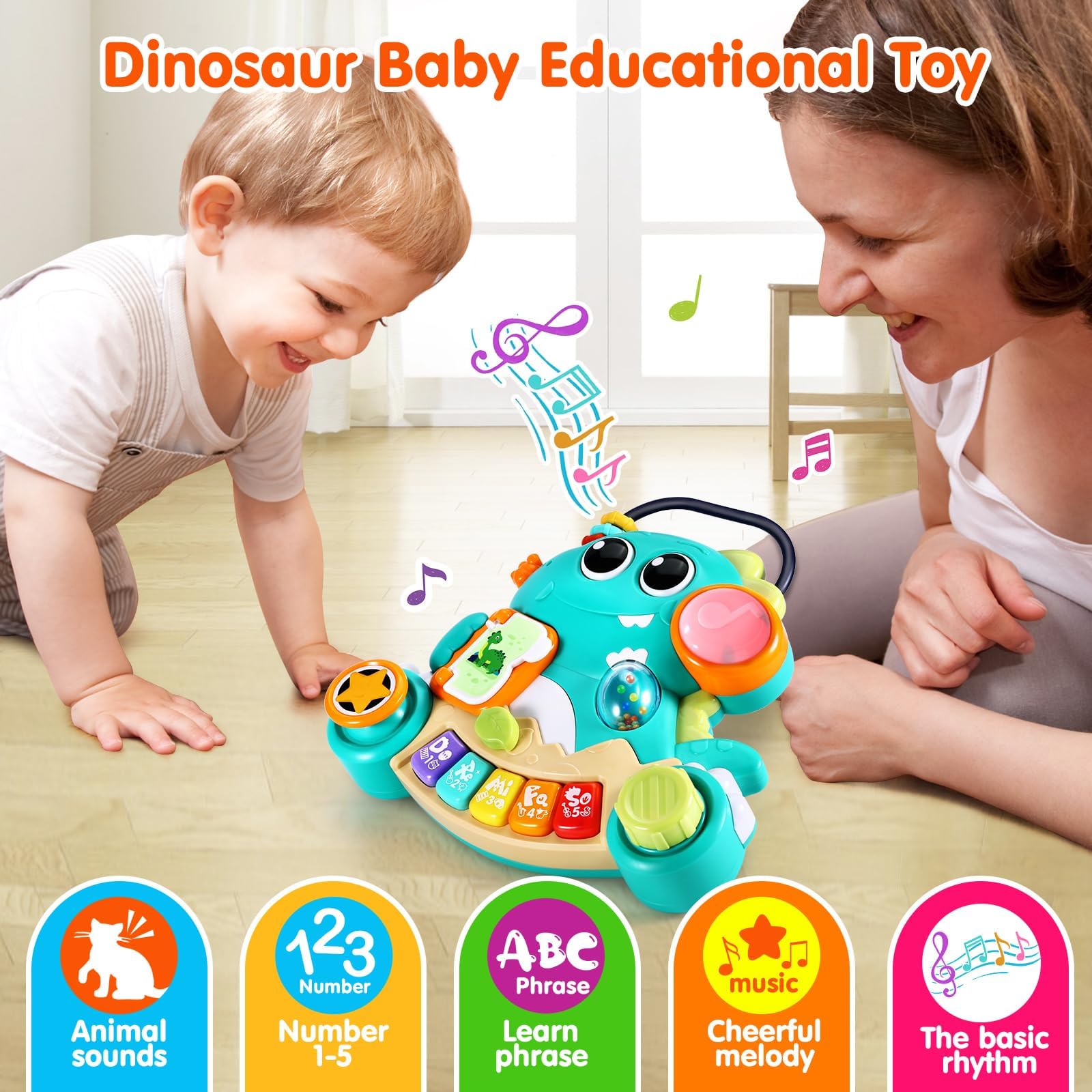 WITALENT Interactive Baby Piano Toy with Lights & Music - Dinosaur Keyboard Learning Toy for Infants 6-12 Months | Early Development Musical Gift for Boys & Girls | Perfect for Playtime, 1st Birthday & Christmas Presents
