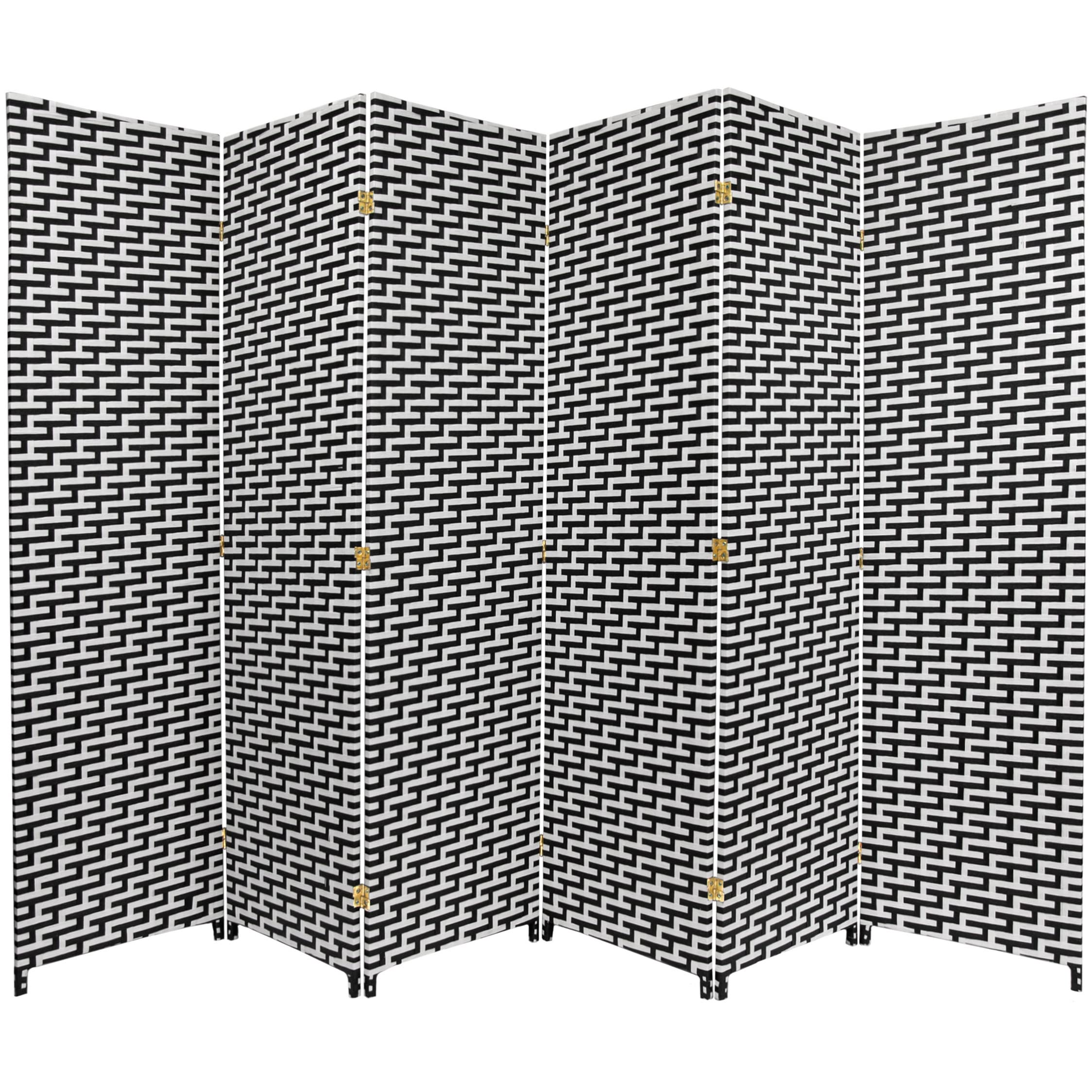 6 ft. Tall Red Lantern Woven Fiber Black/White 6-Panel Room Divider - Asian Home Decor, Living Room Partition, Office Privacy Screen, Event Backdrop