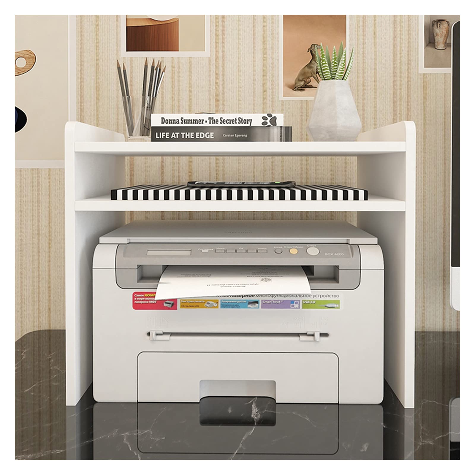 2-Tier Printer Stand with Storage Shelf - Heavy Duty Desktop Organizer for Home & Office - Perfect for Fax Machines, Scanners & File Organization - Space-Saving Desk Solution for Printers & Office Supplies