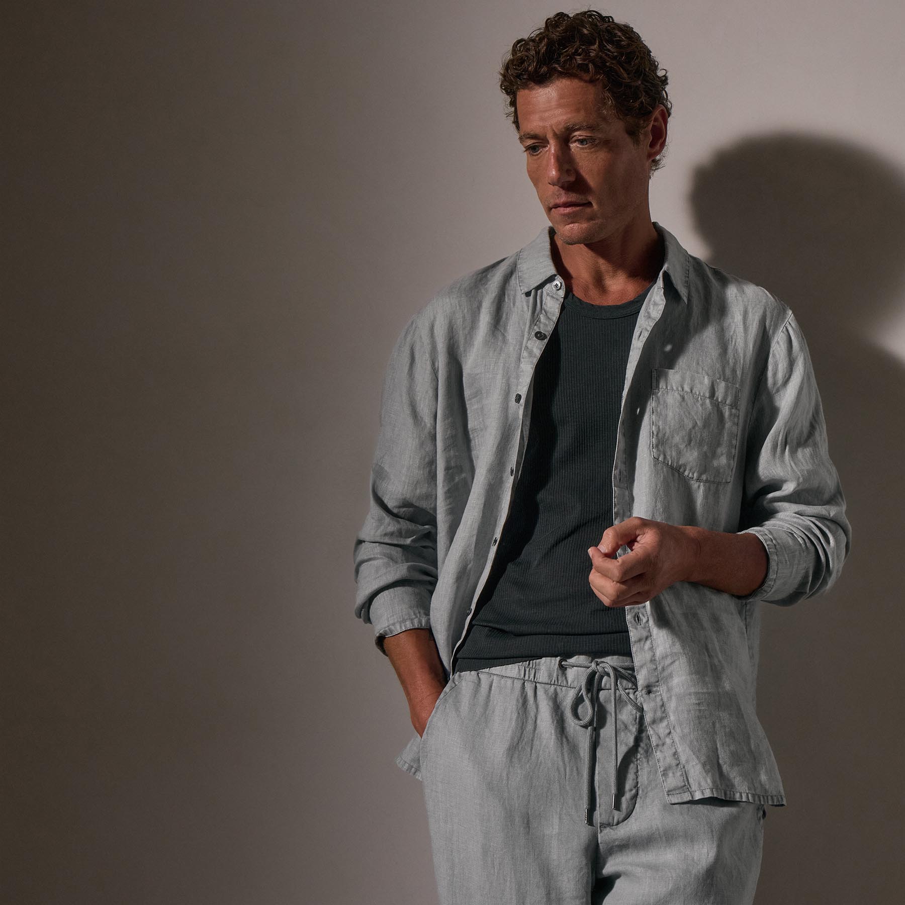 Lightweight Linen Shirt for Men & Women - Breathable Grey Sky Pigment Casual Button-Up - Perfect for Summer, Beach, and Outdoor Activities