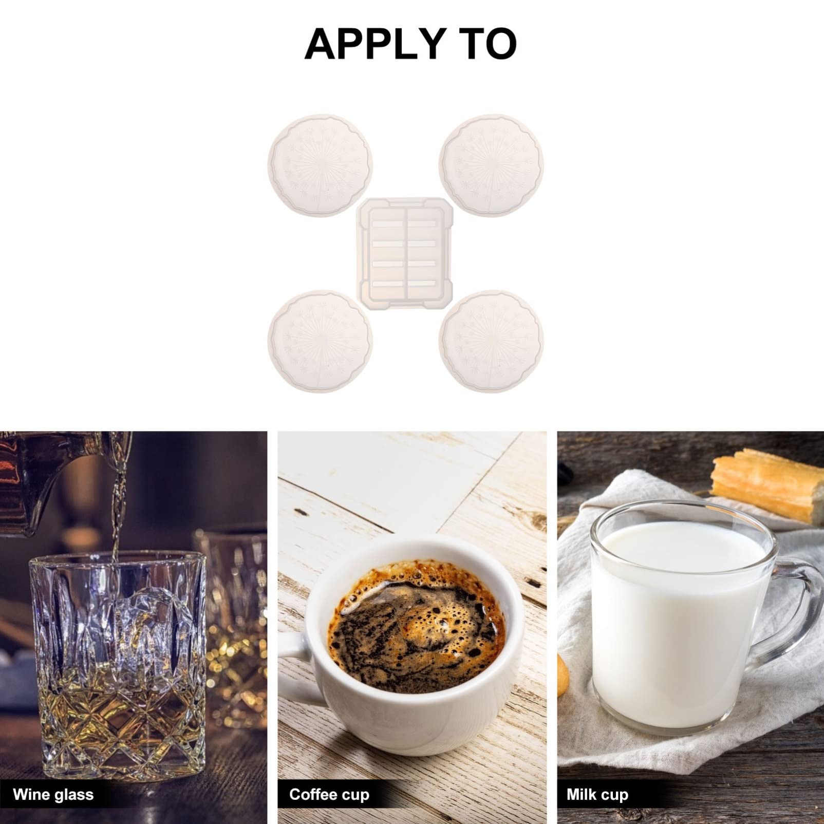 NOLITOY 4-Piece Round Dandelion Resin Coaster Silicone Molds with Holder - DIY Epoxy Resin Craft Supplies for Cup Mats, Home Decor & Gift Making