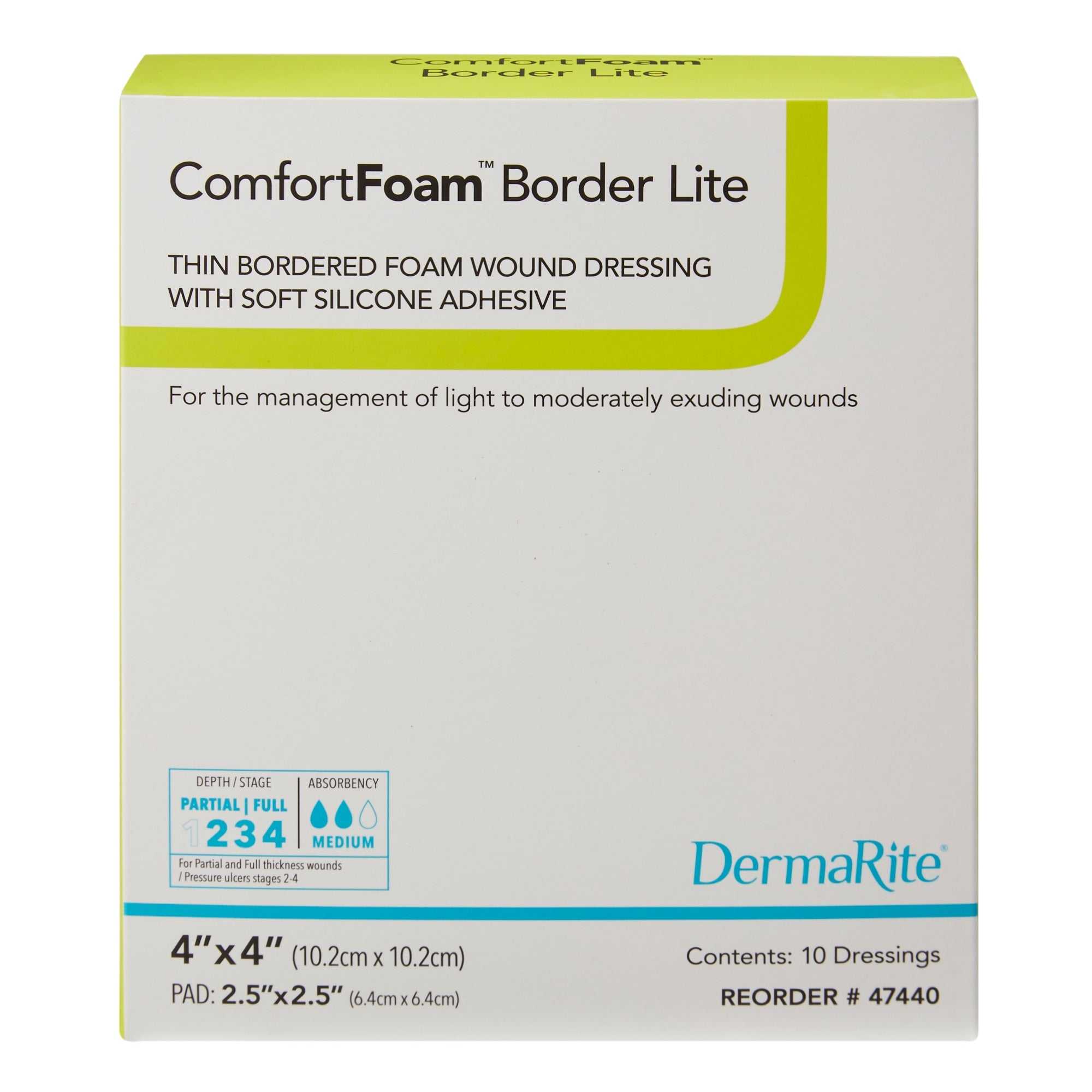 ComfortFoam Silicone Foam Border Lite Dressing 4x4 Inch Wound Care Pads - Soft & Breathable for Post-Surgical Recovery, Burns & Chronic Wounds