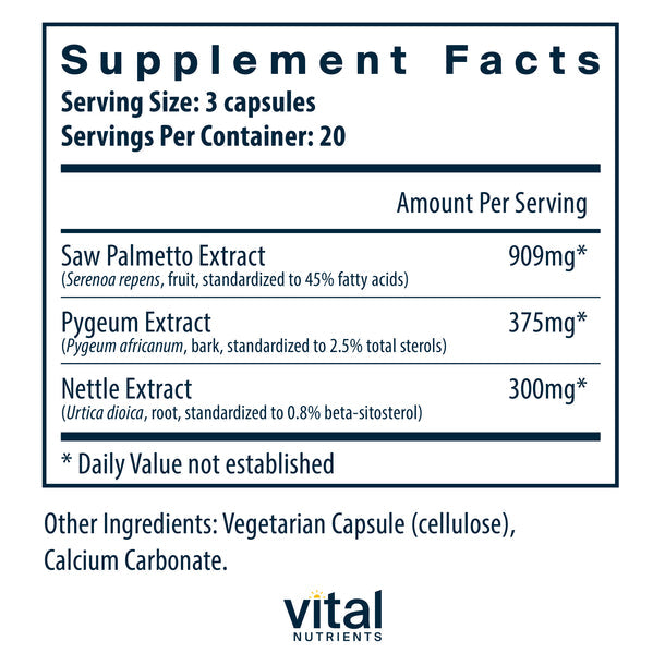 Vital Nutrients Saw Palmetto Pygeum Nettle Root Supplement - Supports Prostate & Urinary Health - Natural Herbal Blend for Men's Wellness