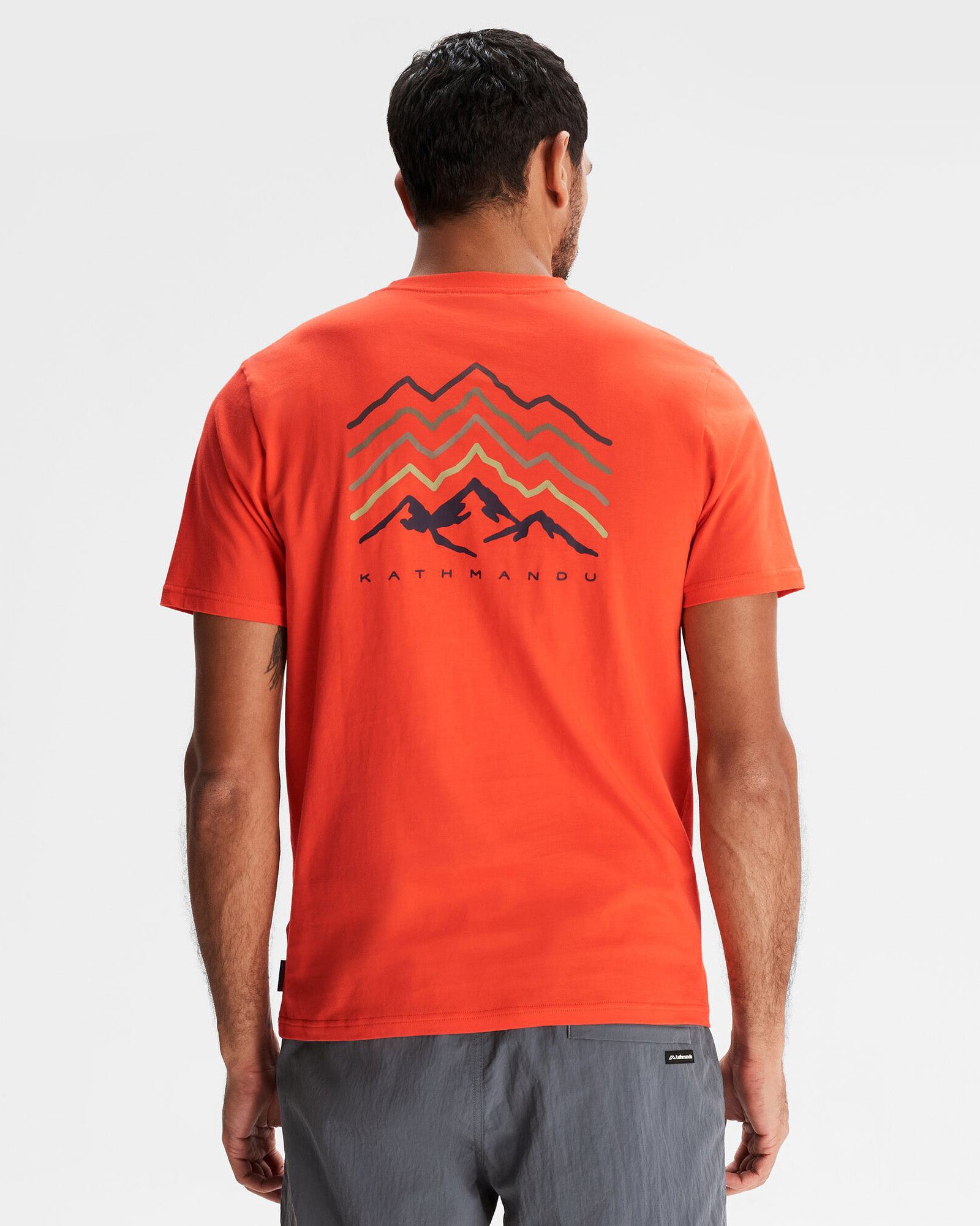 Men's Mountain Rays Organic Cotton T-Shirt - Hut Orange | Eco-Friendly Casual Wear for Hiking & Outdoor Adventures