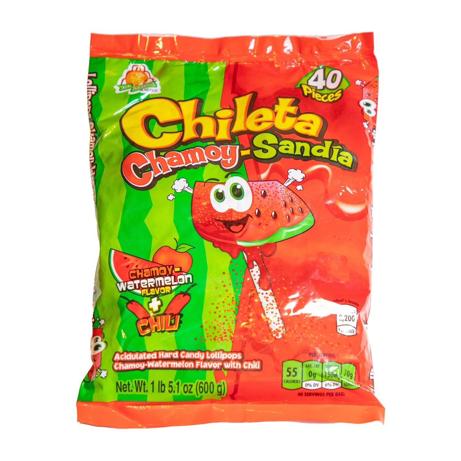 Azteca Chileta Chamoy Watermelon Candy - 40ct Resealable Bag - Sweet & Spicy Mexican Treat for Parties, Snacking & Gifting