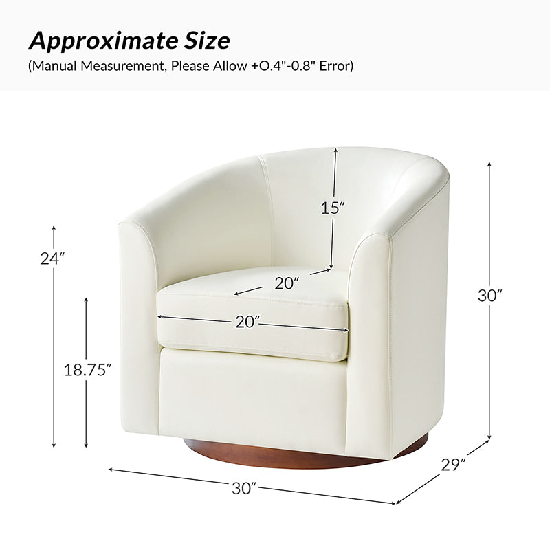 360 Degree Swivel Barrel Faux Leather Chair - Modern Accent Chair for Living Room, Office & Lounge - Comfortable PU Leather Recliner with Smooth Rotation