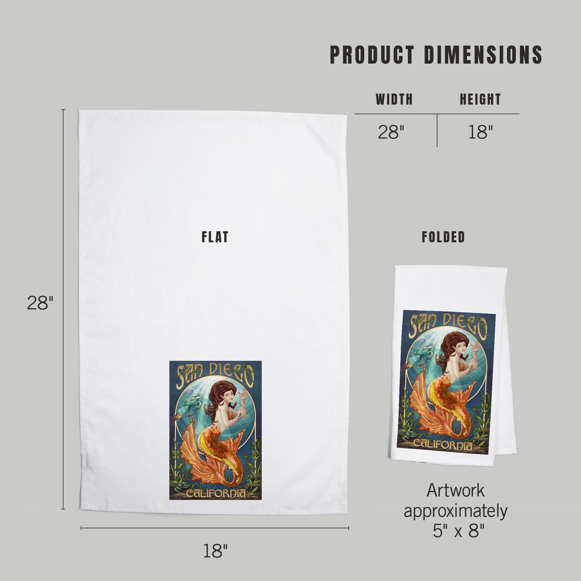 Lantern Press San Diego California Mermaid Tea Towel - 100% Cotton Decorative Hand Towel for Kitchen & Home Decor - Perfect for Dish Drying, Gift Giving & Coastal Themed Spaces