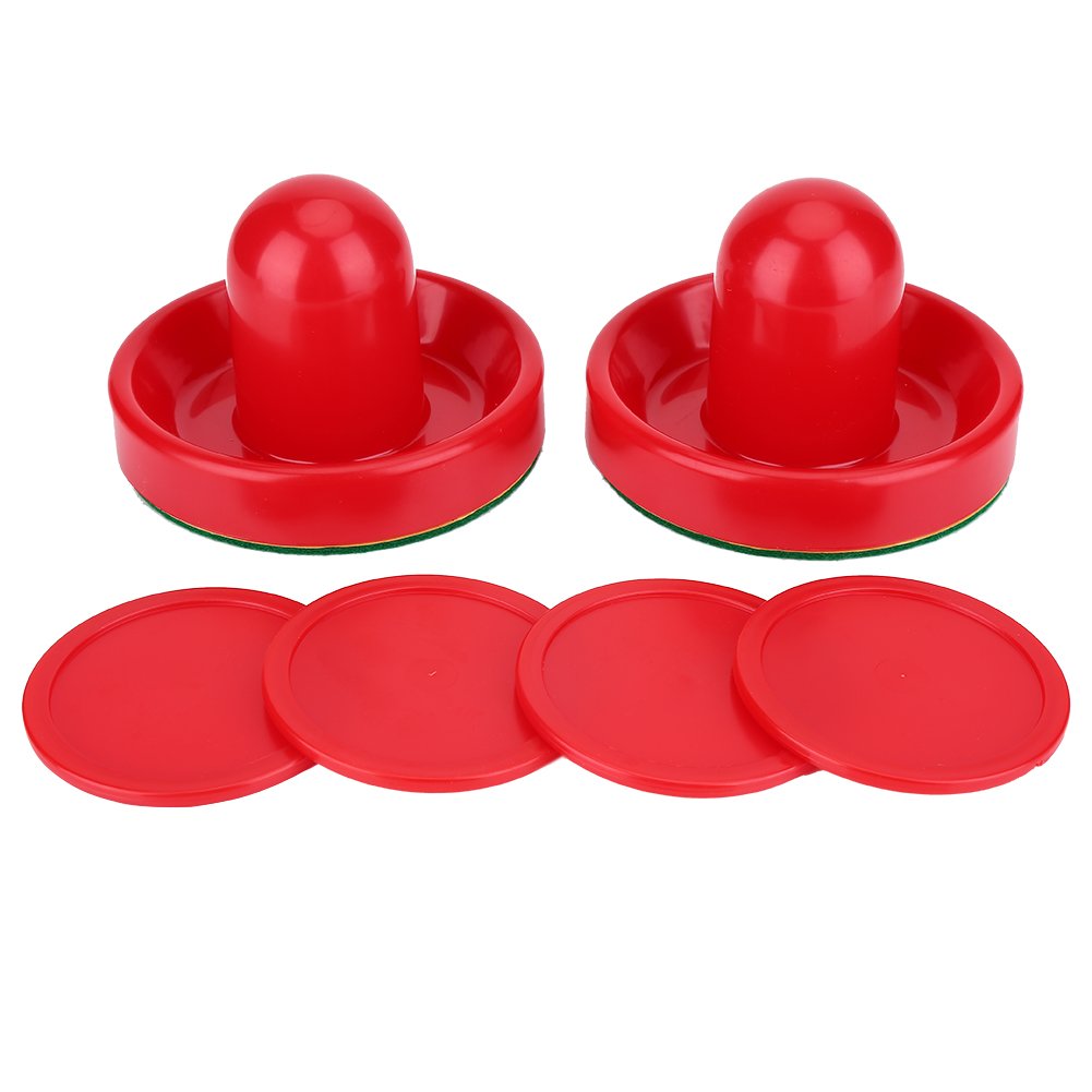 VBESTLIFE 2-Pack Plastic Air Hockey Pushers with 4 Pucks & 2 Green Replacement Pads - Perfect for Family Game Nights, Arcade Tables, and Indoor Hockey Fun