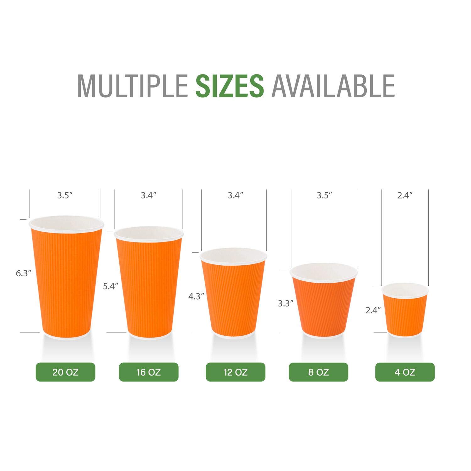 20oz Ripple Insulated Coffee Cups - 250 Pack Double Wall Corrugated Paper Cups with Secure Grip | Sustainable & Leakproof Orange Ribbed Coffee Cups (Lids Sold Separately) | Perfect for Coffee Shops, Offices & Catering Events