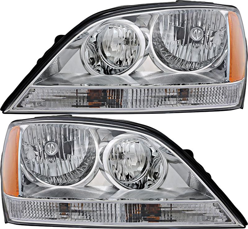 Kia Sorento Headlights Replacement Set - Compatible with 2005-2006 Models, Halogen Chrome Trim for Driver & Passenger Side | Perfect for Night Driving & Auto Restoration Projects