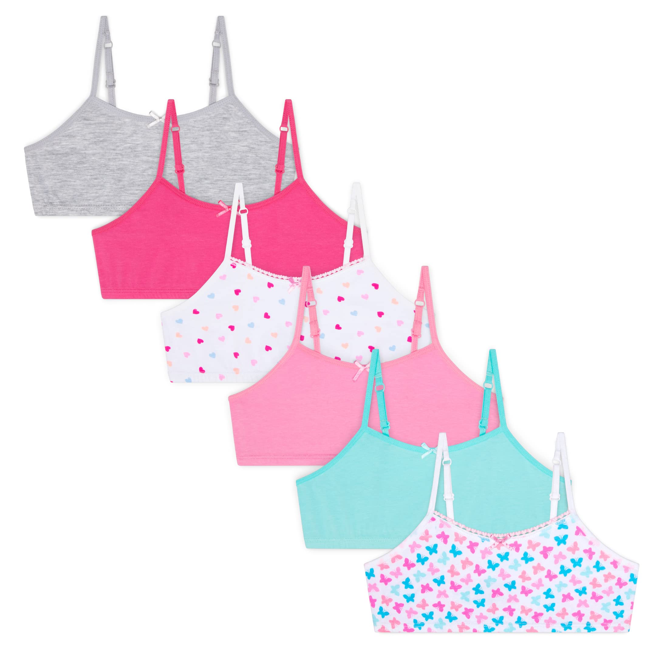 Rene Rofe 6 Pack Cotton Girls Training Bras - Soft Breathable Crop Cami Bras for Tweens | Comfortable First Bras for Growing Girls | Perfect for School, Sports & Everyday Wear