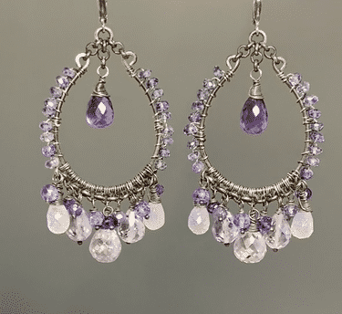 Oxidized Sterling Silver Hoop Earrings with Amethyst & Moonstone - Elegant Boho Jewelry for Women, Perfect for Weddings, Parties & Everyday Wear