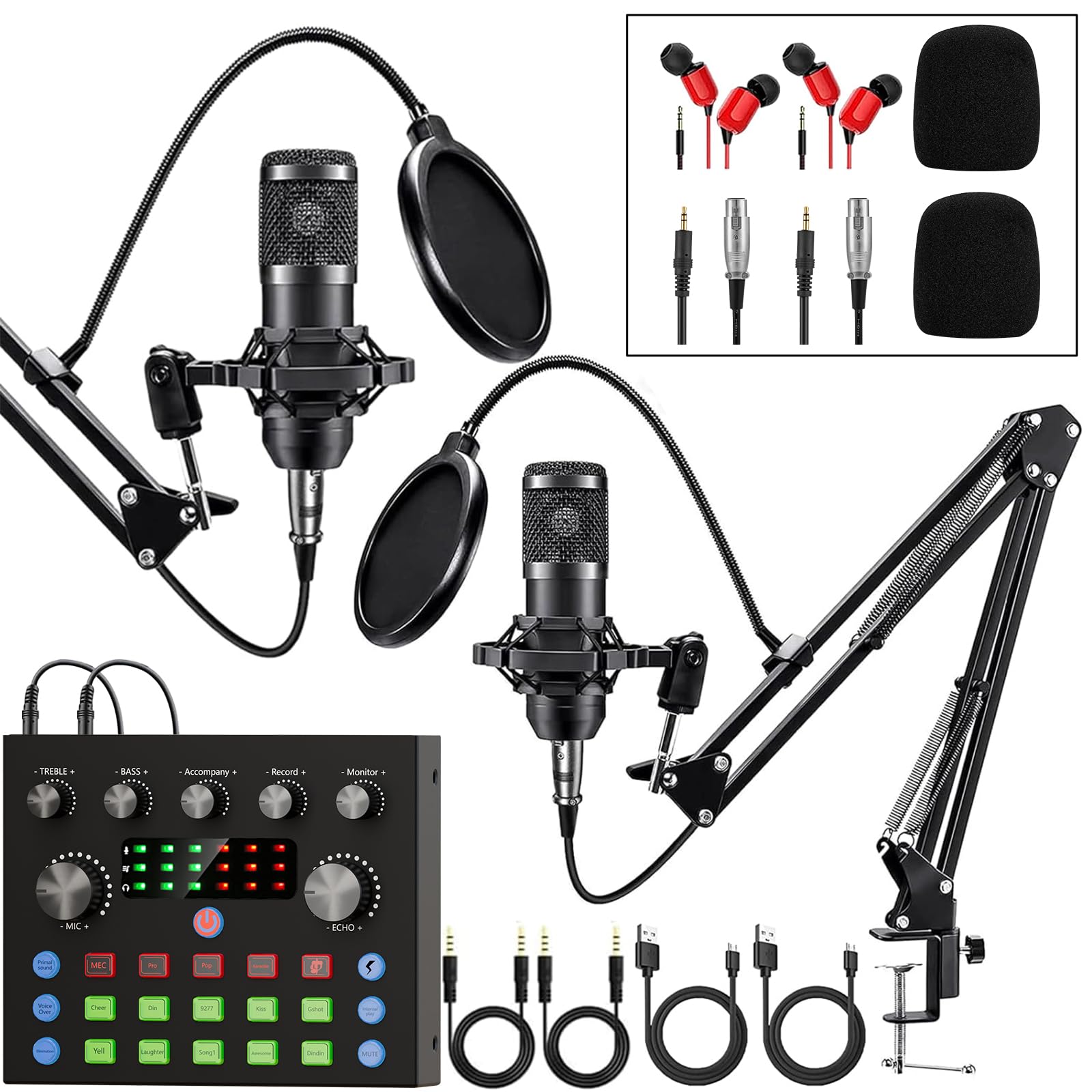 Professional Podcast Equipment Bundle for 2 - Audio Interface with Voice Changer, Condenser Mics for Gamers & Streamers - All-in-One Audio Mixer for Live Streaming, YouTube, Singing & Gaming - Perfect for Home Studios & Content Creation