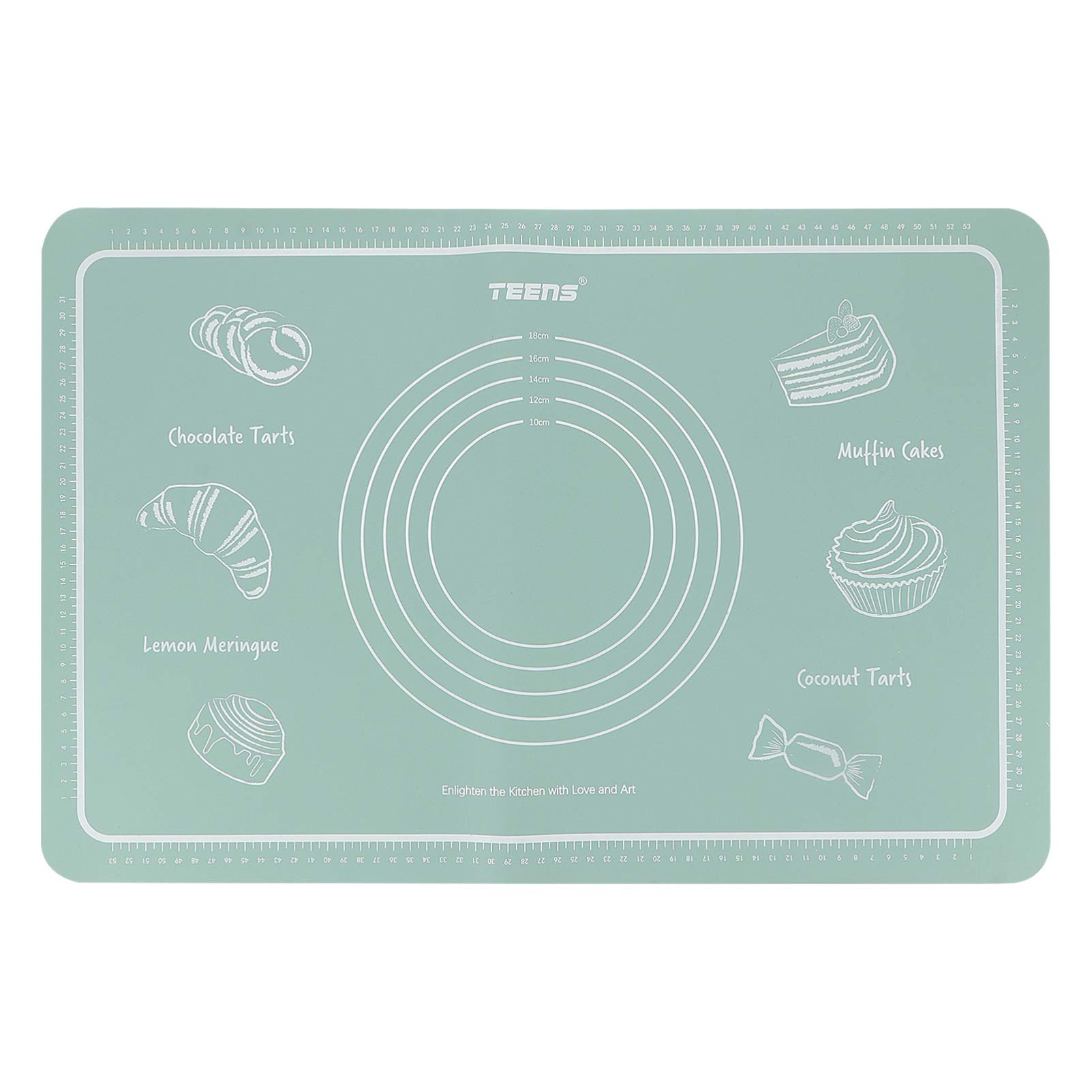 Luxshiny Non-Slip Silicone Baking Mat with Measurements - Premium Pastry Dough Rolling Mat, Fondant & Pie Crust Mat for Home Kitchen (Green) - Perfect for Baking Cookies, Pies, Bread & Pastry Making