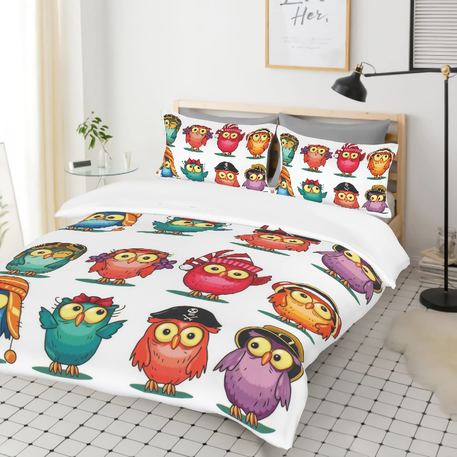 GREDBH King Size Owl Duvet Cover Set - 3 Piece Cartoon Owl Bedding with 2 Pillowcases | 100% Soft Microfiber Comforter Cover (Comforter Not Included) | Perfect for Kids' Rooms, Nursery Decor & Owl-Themed Bedrooms