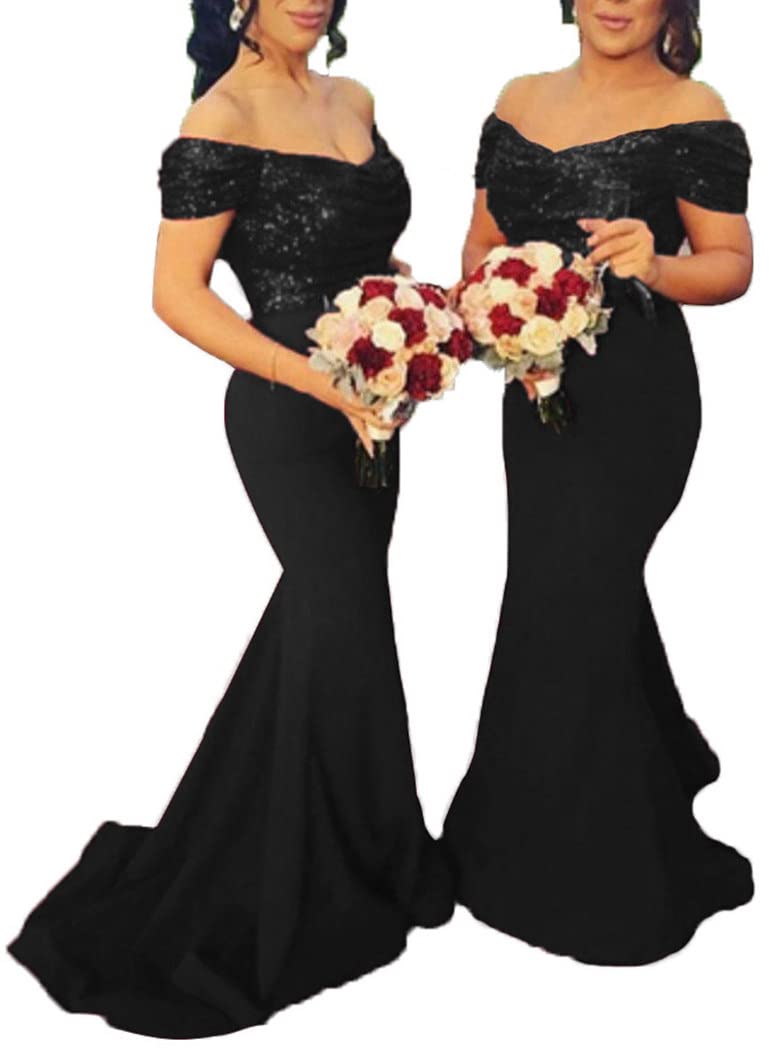 Elegant Burgundy Sequin Mermaid Bridesmaid Dress - Long Off Shoulder Formal Gown for Weddings, Prom & Special Occasions