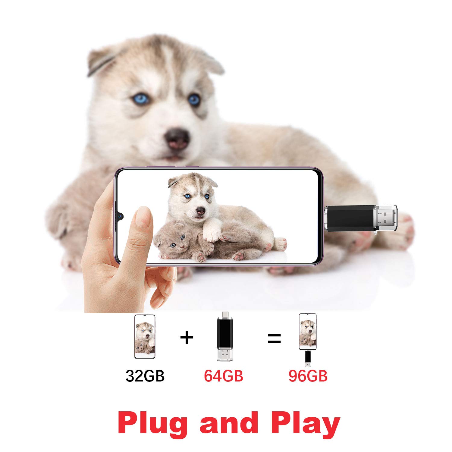 Vansuny 64GB USB 3.0 Flash Drive with Dual Connector - USB C & USB A OTG Memory Stick, Keychain Thumb Drive for Android Phones, iPhone, MacBook, Windows PC - Perfect for File Transfer, Data Backup, Photo Storage and Office Work