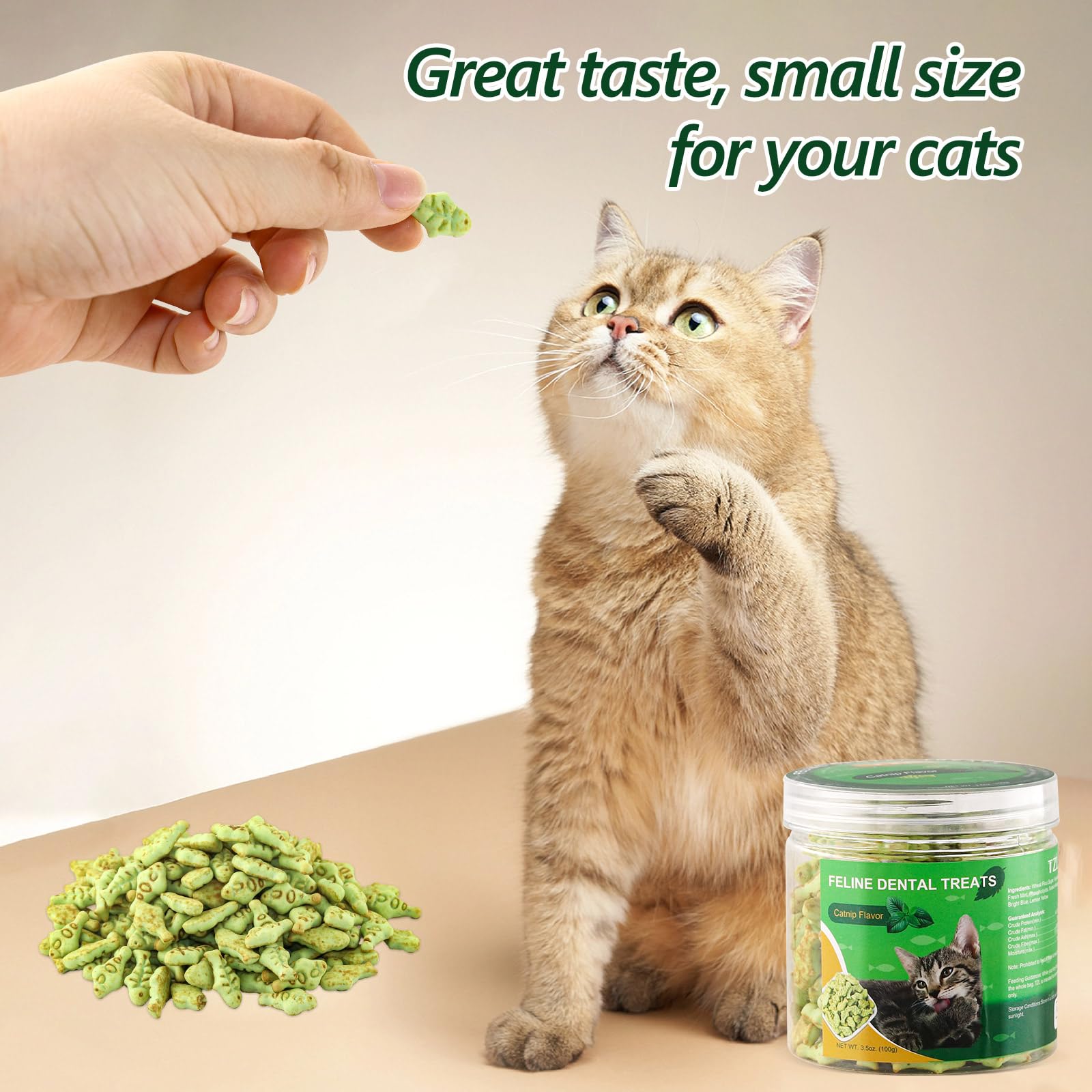 **TZL Crunchy Fish-Shaped Cat Treats – Natural & Delicious Catnip-Flavored Snacks for Kittens & Adult Cats – 3.5 oz Tub – Perfect for Training, Rewards & Playtime**