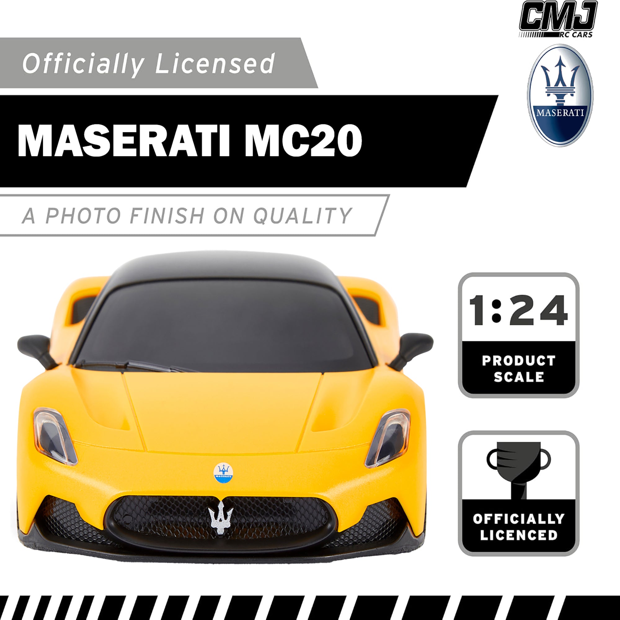 1:24 Scale Maserati MC20 Yellow RC Car - Remote Control Sports Car with LED Headlights for Kids & Adults - Perfect for Indoor Racing, Outdoor Play & Collectors Display
