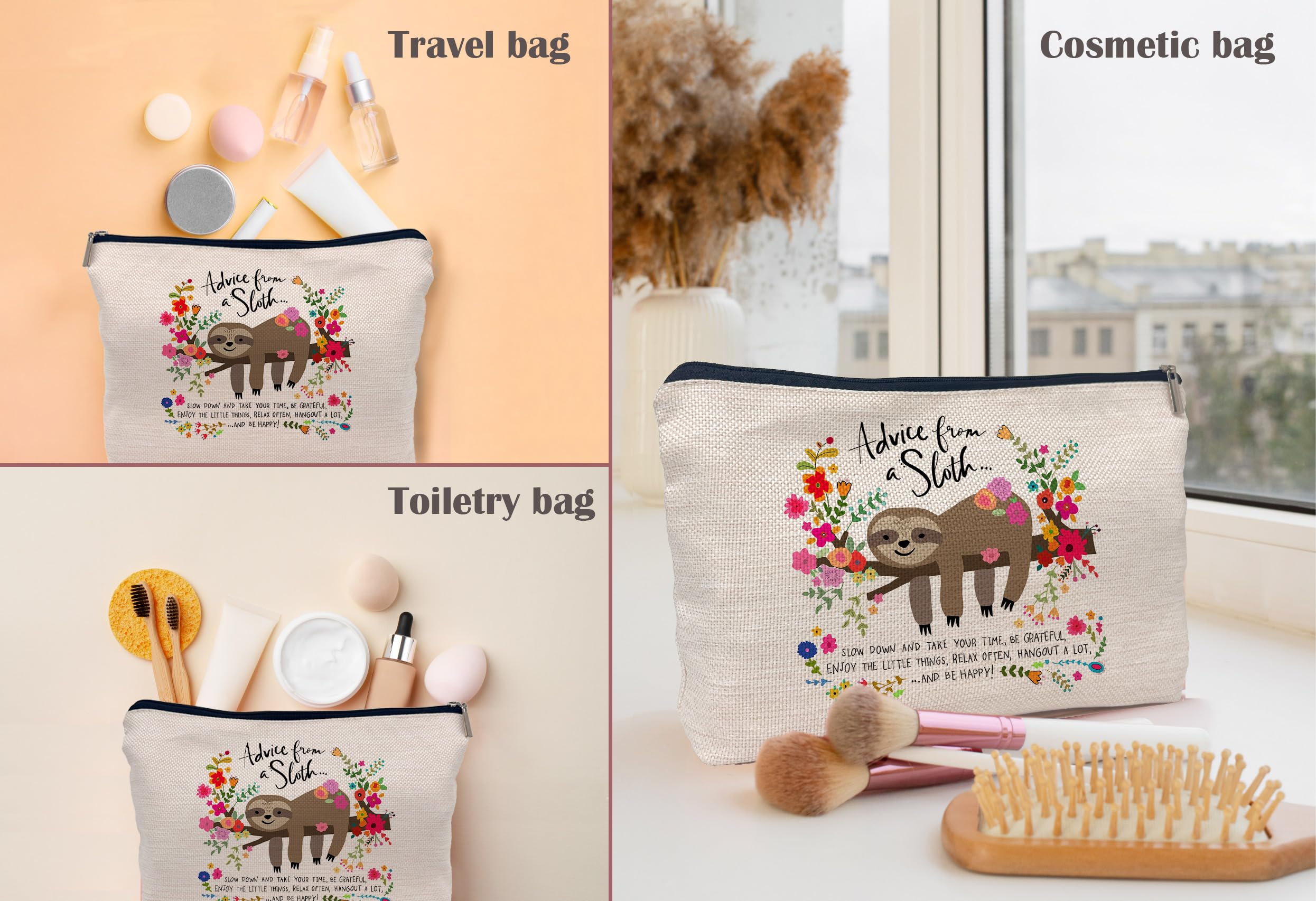Sloth Gifts for Women - Cute Sloth Floral Cosmetic Makeup Bag for Sloth Lovers | Perfect Travel Organizer & Birthday Gift Idea