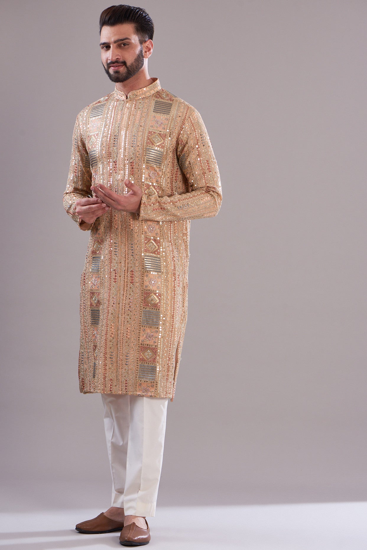 Peach Embroidered Kurta for Women - Traditional Indian Cotton Tunic Top - Perfect for Festivals, Weddings & Casual Wear