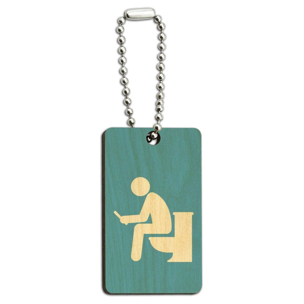 Funny Wooden Keychain - Man Pooping on Toilet Design - Unique Rectangle Key Ring for Gag Gifts, Office Humor & Everyday Carry - Perfect for Friends, Coworkers & Prank Lovers