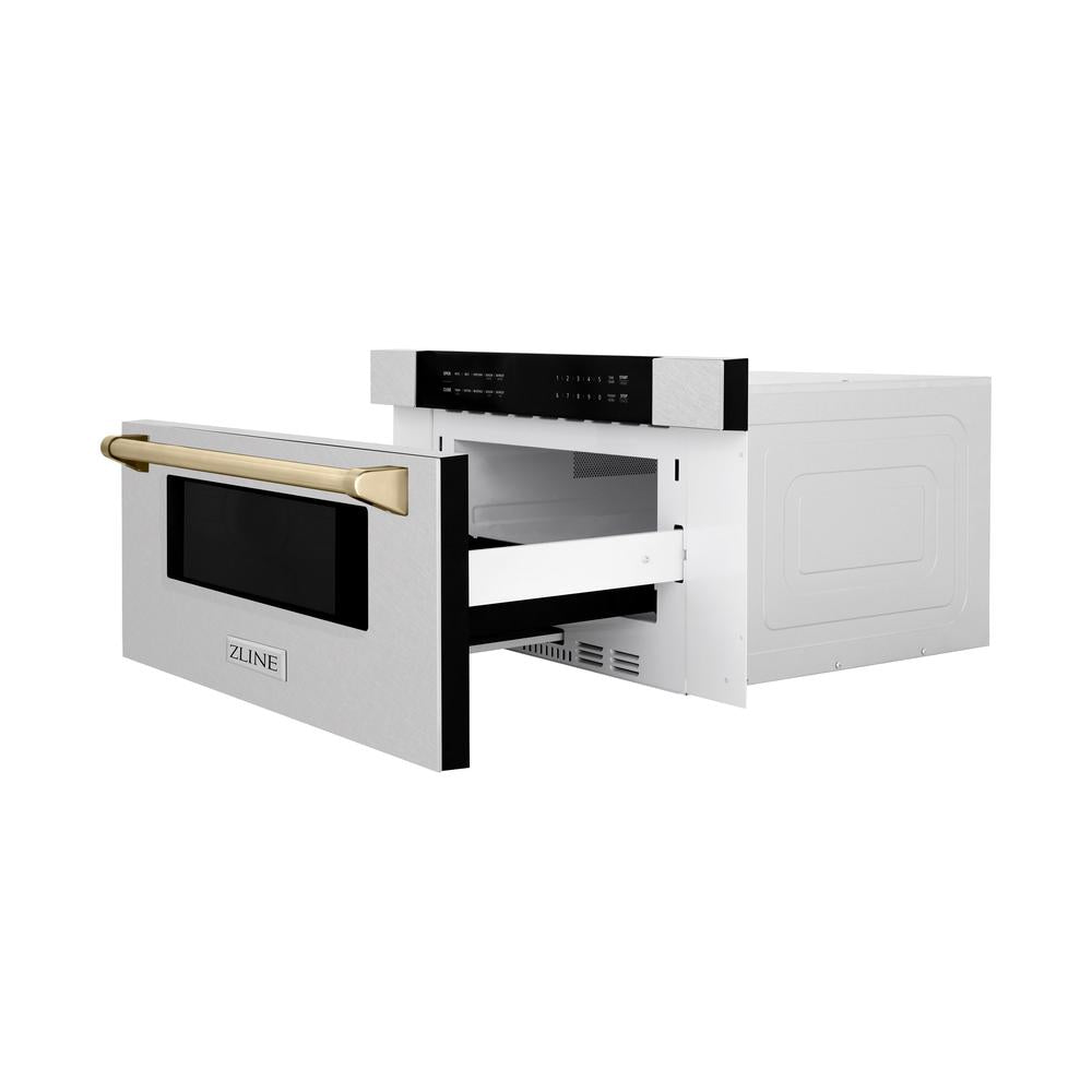ZLINE Autograph Edition 30 Inch Built-In Microwave Drawer - 1.2 cu.ft Stainless Steel with Gold Accents (MWDZ 30 SS G) - Perfect for Modern Kitchens & Luxury Home Appliances