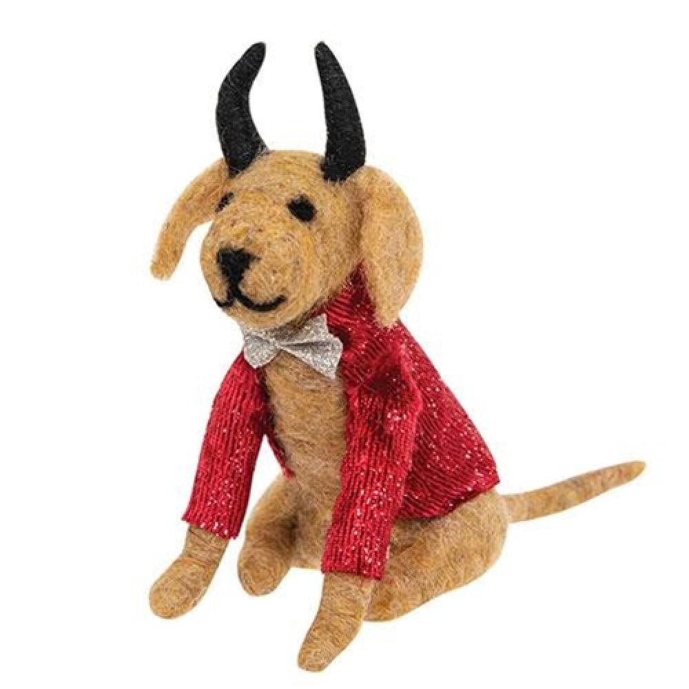 Handmade Felted Devil Dog Christmas Ornament - Unique Holiday Decor for Tree, Gift, or Home Decoration