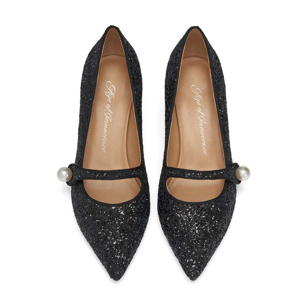 Yvonne Glitter Black High Heels for Women - Elegant Party Shoes with Sparkly Rhinestones - Perfect for Prom, Evening Events, and Special Occasions